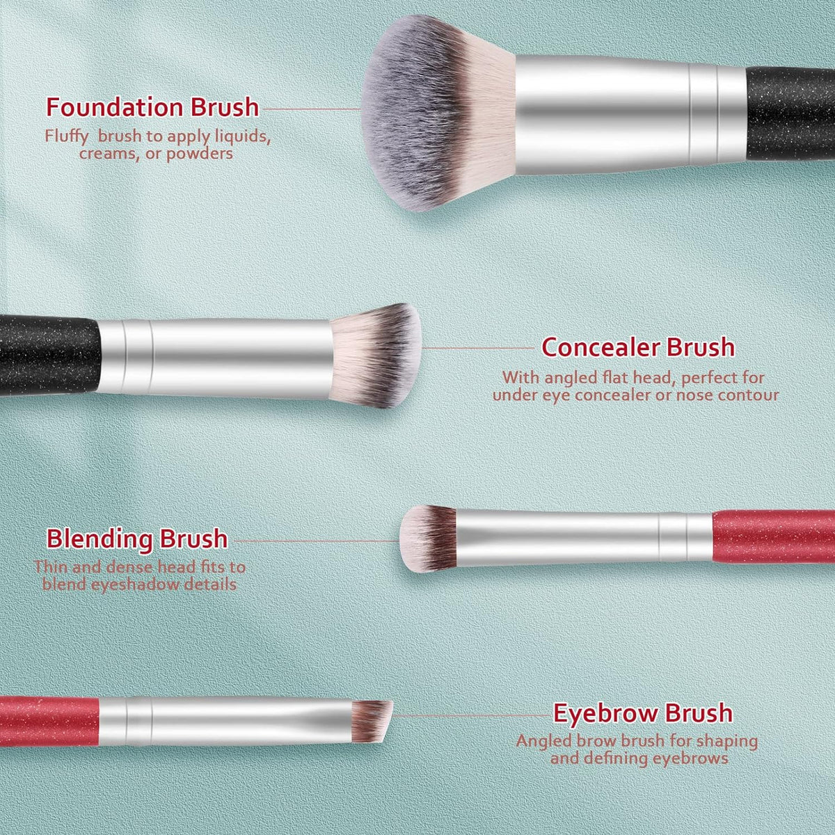 Makeup Brushes Dual-Ended Foundation Brush -  2-In-1 Concealer Brush Face Eyebrow Eyeshadow Brush for Liquid, Powder, Buffing, Blending, Contouring Foundation Make up Brushes(2Pcs)